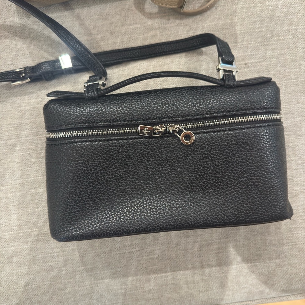 Loro Piana Black Textured Leather Crossbody with Top Handle
